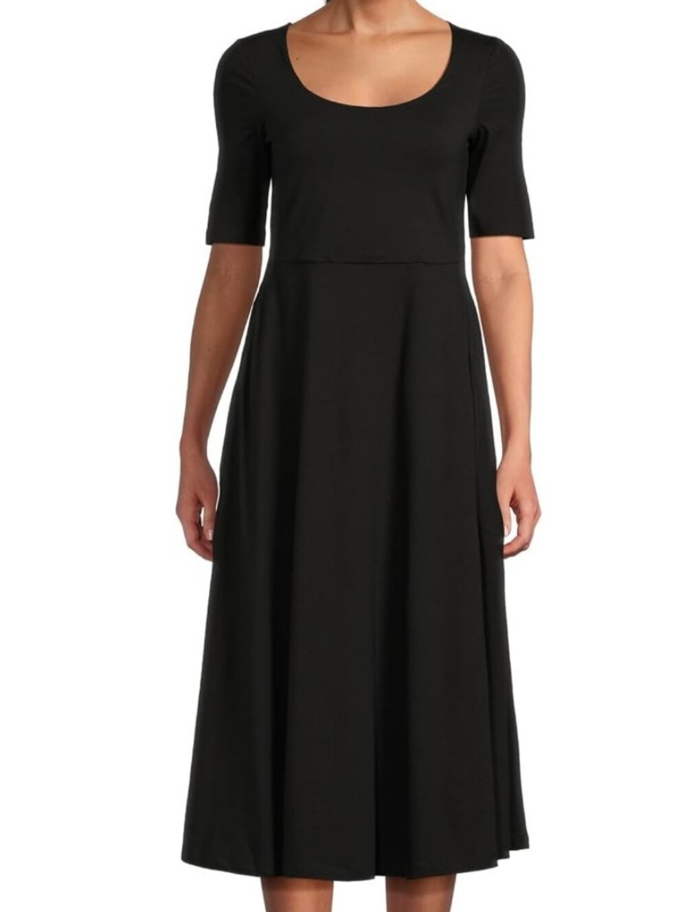 PACT Black Organic Cotton Fit & Flare Midi Dress | Women's Medium - Picture 3 of 8
